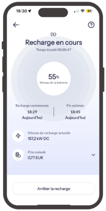 Écran de recharge en cours