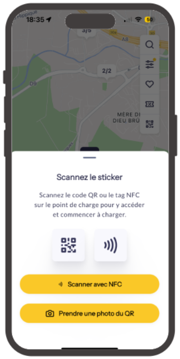 Écran de scan du QR code ou tag NFC